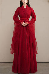Rotes elegantes antikes Kostüm, süßes Hanfu-Kleid